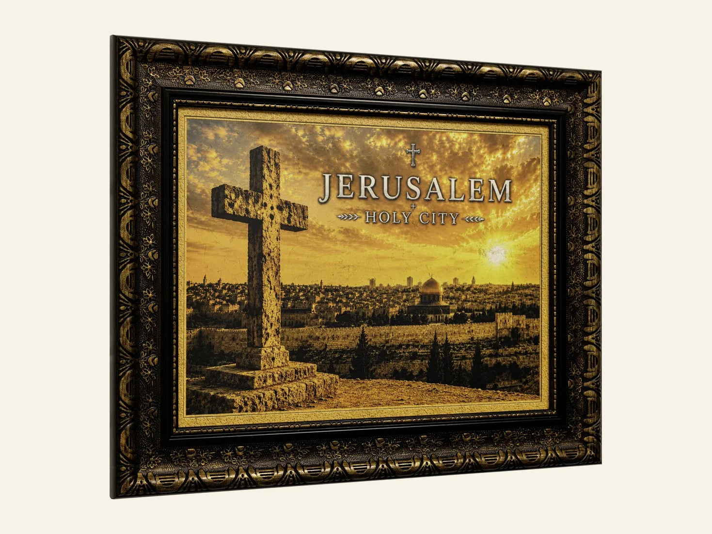 Jerusalem Holy City - Cross at Sunset - side view
