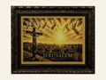 Crucifixion over the Holy City - framed Jerusalem stone wall art
