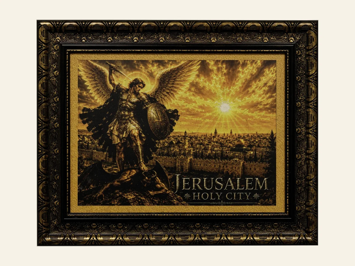 Archangel Michael – Guardian of Jerusalem Holy City - framed Jerusalem stone wall art