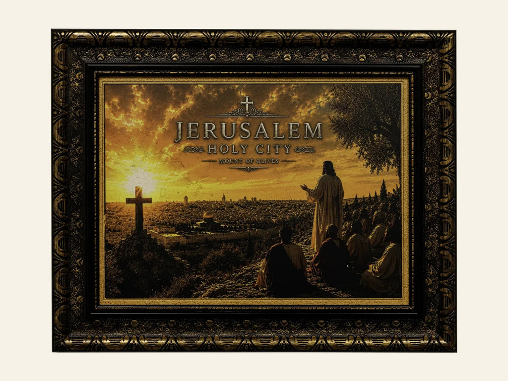 Jesus   His Disciples – Mount of Olives, Jerusalem Holy City - framed Jerusalem stone wall art