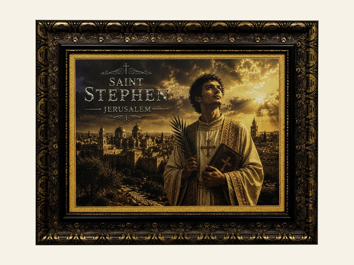 Saint Stephen – The First Christian Martyr of Jerusalem - framed Jerusalem stone wall art