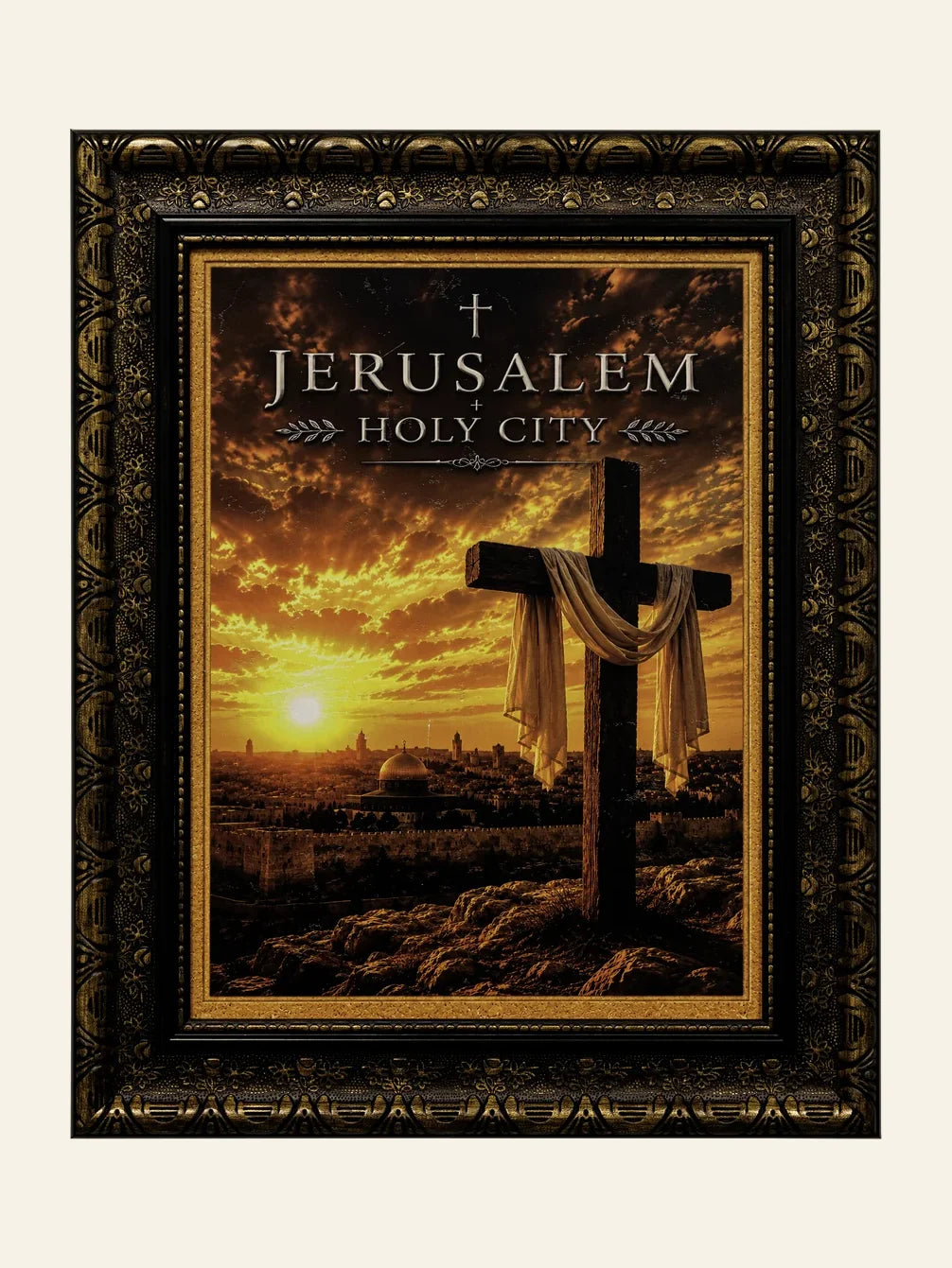 Jerusalem Holy City – Cross - framed Jerusalem stone wall art